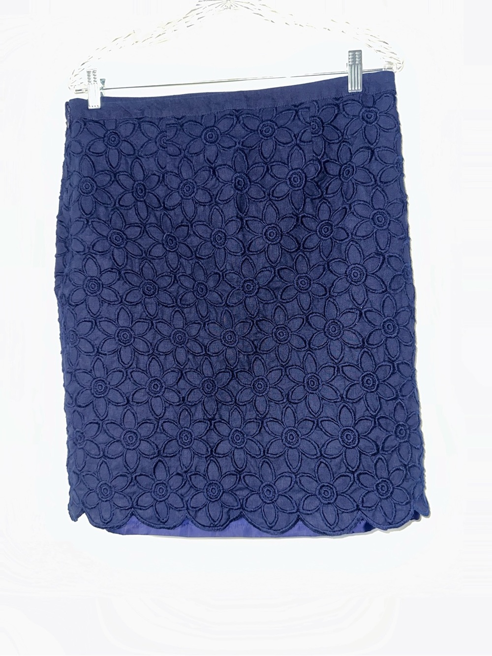 Talbots Navy Floral Lace Pencil Skirt with Scalloped Hem